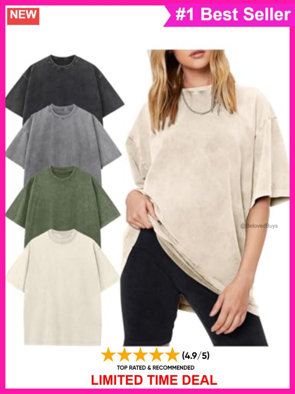 Oversized Acid Wash Cotton Boyfriend T-Shirt Loose Fit Vintage Streetwear Tee